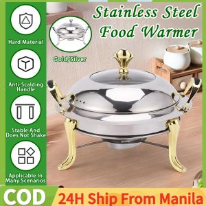 Stainless Chafing Dish Food Warmer With Cover Alcohol Stove Hot Pot Buffet Tray With Anti-Scalding Handle Heater Server Fuel Holder Tray Removable Small Chafing Dish Solid Fuel Boiler Cooking Hot Pots For Household Camping Party Silver Food Warmer 18/24cm