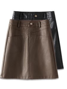 High Waist A-Line Mini Skirt Womens PU Leather Wrap around Skirt Spring Autumn New Style Slimming Versatile Skirt