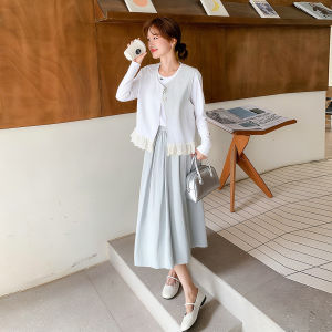 Lace Splicing Gentle Style Set Dress Womens 2025 Autumn New Vest Inner Half Skirt Three-piece Set Fashionable Casual Wear