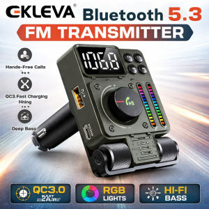 EKLEVA Bluetooth 5.3 FM Transmitter for Car Adjustable Treble and Bass Sound Music Player Supports PD30W Fast Charging Car Kit