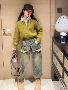 Girl Autumn and Winter Clothing Set 2023 New Arrival the Big Kids Sweater Thickened Winter Children Stylish Two-Piece Suit Fashionable