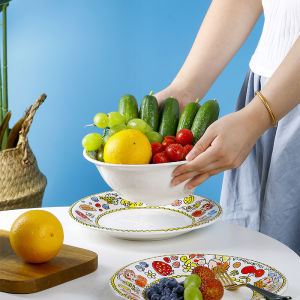 OMK American Underglaze Color Drain bowl 2PCS Set Fruit Plate Ceramic Salad Bowl