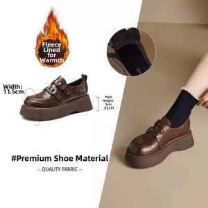 Josiny | British Style Black Heel Thick Sole Womens Loafers
