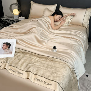 New 2025 Washed Silk Smooth Summer Coolness Air Conditioner Silk Thin Washable Four-Piece Set Ice Silk Quilt Lightweight Summer