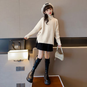 Female Youth Pullover Sweater Autumn and Winter Clothing New Girl Fashionable All-Matching High Neck Tops Western Style Base Knitwear.