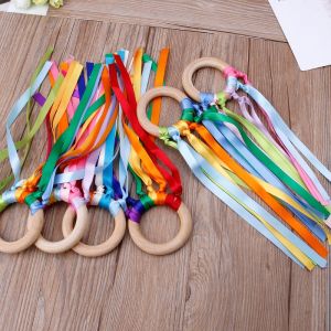 50cm Montessori Style Sensory Toy BPA-free Non-toxic Baby Ribbon Ring Newborns Upwards Develop Colour Recognition Sensory Toy
