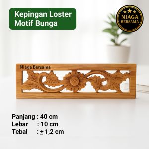 Kepingan Loster 10 x 40 cm Kayu Jati Asli Jepara Motif Kembang Minimalis Ornamen Tempel Dekorasi ukiran