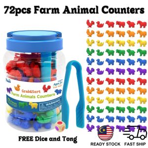 72pcs Farm Animal Counters Educational Toys Montessori Sorting Toy Farm Animals Counting Kids Math Toy Early Learning