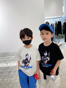 Boys Loose Fit Cotton T-Shirt Short Sleeve Casual round Neck Print Summer Fashionable Childrens Top Half Sleeve Cartoon Clothing
