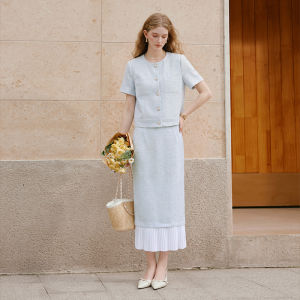 XIANGYING | Flax Blue Autumn Two-Piece Dress Set
