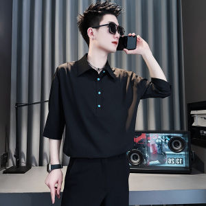 Áo Thun Nam Mùa Hè Ice Silk Dáng Rộng Cổ Polo Tay Lửng Mỏng Thời Trang Thường Ngày Phong Cách Hàn Quốc Màu Trơn