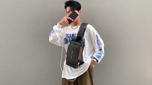 ACTIVEONE Men Chest Bag Nylon Shoulder Messenger USB Charging Bag For Outdoor Anti Theft Bag - Fulfilled by ACTIVEONE