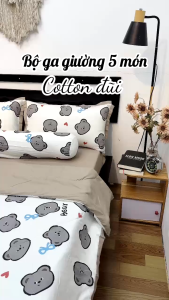 Bộ Chăn Ga Gối 5 Món Cottong Đũi Chăn Hè Trần Bông Chất Vải Mềm Mịn thoáng Mát Họa Tiết Dễ Thương Hàng Loaị 1