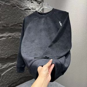 Fall and Winter New Arrival Tie-Dyed Letters Embroider Casual Sweatshirt Mens Classy Simple Loose and Versatile round Neck Long Sleeves Bottoming Shirt