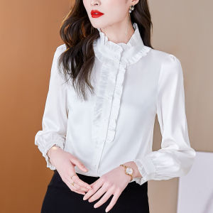 Silk Shirts Womens Spring Autumn Winter Fashionable Silk  Silk Button up Long Sleeve Regular Fit Commute Style