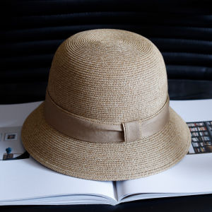 Liyecraft Womens Summer French Style Thin Fisherman Straw Hat Fashionable round Top Sun Hat Sunshade Hat Casual Wide Brim Cap