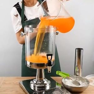 8L Stainless Steel Juice Dispenser with Stand Single Double Cylinder Water Dispenser with Ice Chamber Juice Beer Beverage Bucket Self-service Cold Drink Machine for Commercial Party Kitchen