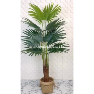 Tanaman Hias Artificial Daun Palem Sadeng T160 Latex Pot Dasar Hitam Cover Anyaman Purun Handle Tanaman Dekorasi Pajangan Studio Aesthetic