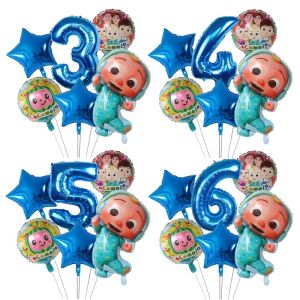 【Clearance sale🔥】7Pieces Cocomelon Foil Balloons 32inch Blue Number 0-9 Balloons Baby Shower Happy Birthday Party Decor TV Show Toys For Kids Supplies