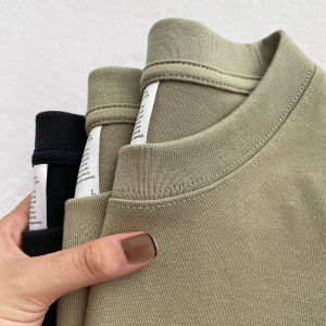 Heavyweight Pure Cotton Short Sleeve T-Shirt round Neck Loose Fit Design Spring Autumn Long Sleeve Sweatshirt Inner Wear Top