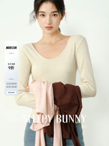 SleepyBunny Slim Fit Long Sleeve T-Shirt Women Casual Large U Neck Base Shirt Inner Wear Top plus Size Comfortable Breathable