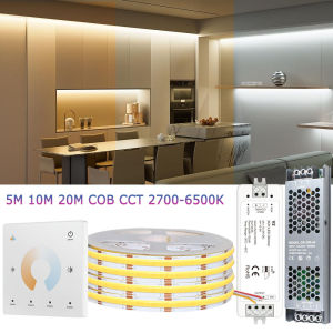 5M 10M 20M COB CCT LED Strip 24V Flexible High Density Dimmable Room Light 2.4G RF Touch Remote Control Dual White 2700K-6500K