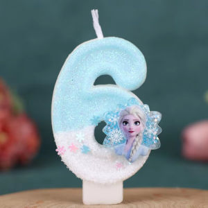 เทียนแช่แข็งเค้ก Toppers Elsa Snowflake เลื่อมจํานวน 0-9 อุปกรณ์วันเกิดแช่แข็ง Birthday Party Supplies ของขวัญ