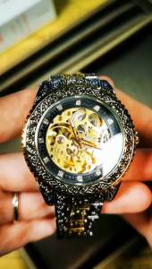 T-WINNER | WINNER Vintage Engraved Skeleton Mechanical Watch for Men Rotating Bezel Stainless Steel Strap Luminous Automatic Mens Watches