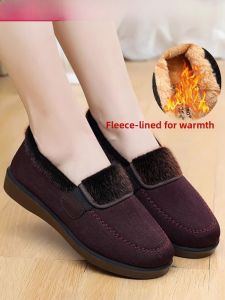 SHIPAILUO | Warm Fleece Lined Winter Womens Beijing Cloth Shoes Anti-Slip Large Size Slippers Comfortable Casual Round Toe Slip-On Rubber Sole