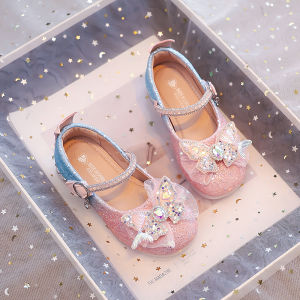 Shiny High Heels Princess Shoes for Girls Real Leather Crystal Embellished Childrens Single Shoes Summer Outfit with Skirts