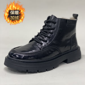 Mens Winter Thickened Fleece Lined High Top Cotton Shoes Leather Fur Integrated Genuine Leather Wool Warm Business Casual Snow Boots