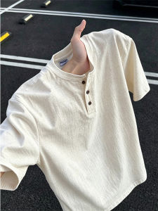ZHUOCAN | Bamboo Pique Cotton Short Sleeve Henley T-Shirt