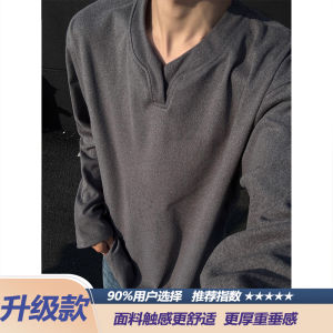 เสื้อยืดคอกว้างแขนยาวทรงหลวมสไตล์อเมริกันสำหรับผู้ชาย Cleanfit Heavyweight Velvet เสื้อชั้นในฤดูใบไม้ร่วง/ฤดูหนาว