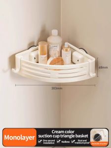 No-Drill Suction Cup bathroom storage rack with no drilling on the wall bathroom wall mounted triangular basket corner Shelf