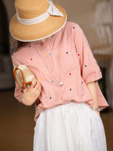 XIAOER | Soft Double Layer Hearts Embroidered Womens Shirt
