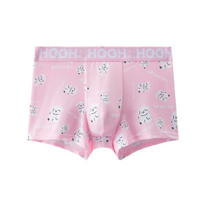 Pink for Male Underwear Ice Silk Seamless Summer Ultra-Thin Boxers Cartoon Print Boxer Shorts for Boyfriend