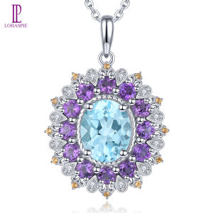Lohaspie เครื่องประดับ 4.5 กะรัตจี้ 925 เงิน สเตอร์ ลิงแท้ อัญมณี หลากสี จี้ บูรูราคัม สีน้ำเงิน ท้องฟ้า ตามธรรมชาติ จี้ บูรูราคัม สำหรับ ผู้หญิง
