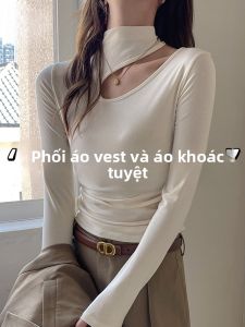 MiiOW | Áo sơ mi nữ tay dài cổ cao khoét sâu gợi cảm thường ngày mùa thu 2025 Áo lót trong suốt bằng vải polyester và lanh