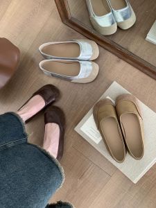 Casual Vintage Shallow Head Single Shoe for Women Spring Summer New Style Flat Sole One Step Easy Go Daily Rubber Sole Color Matching