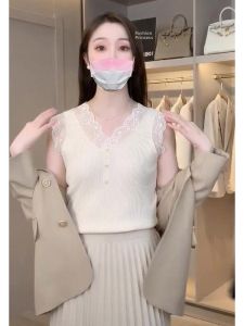 2026 New Spring Fashion French Elegance Ice Silk Knit Spaghetti Strap Vest