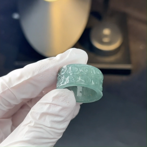 TIMESWIND Natural A-type Jade Original Light Green Auspicious Cloud Carved Hollow Wide Ring for Men Fashion Jewelry with Certificate