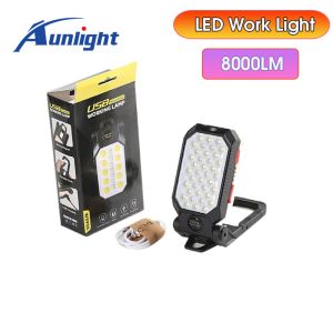 Aunlight 8000LM Ultra Bright LED Work Light USB Rechargeable Portable Flashlight Adjustable Waterproof Camping Lantern Magnet with Power Display
