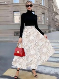 Printed Design Four Seasons Flower Lace Pattern Printed Design Holiday Style Half Skirt