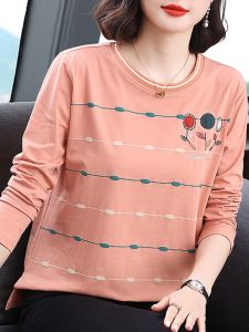 Pure Cotton Long Sleeve T-Shirt Womens Spring Autumn Fashion Age-Defying Outerwear Middle-Aged And Elderly Base Shirt