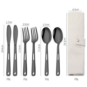 Tableware Set Stainless Steel Portable Cutlery Dinner Knife Fork Spoon 6-Piece Suit With Storage Bag For Travel Camping Flatware