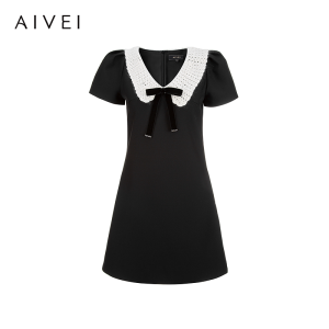 AIVEI | Summer French Hepburn Style Little Black Dress with Embroidery