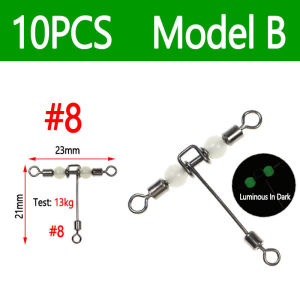 Bimoo10pcs T Shape Fishing Swivels W/ Luminous Beads Cross-line Rolling Swivel 3 Way Swivel Sea / Lure Fishing Rigs Connector