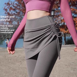 Spring High Waist Yoga Pants Womens Fitness Sport Skirt Pants Fake Two-Piece Slimming Pilates Outerwear Casual Trousers