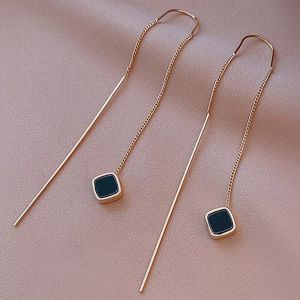 Simple Geometric Square Drop Earring For Women Korean Fashion Gold-color Line Long Tassel Dangle Earrings Party Jewelry Gift K-