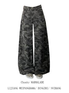 Casual High Waist Wide Leg Jeans Pants US Style Fashion High Street Womens Cargo Pants Loose Fits Straight Leg Trousers